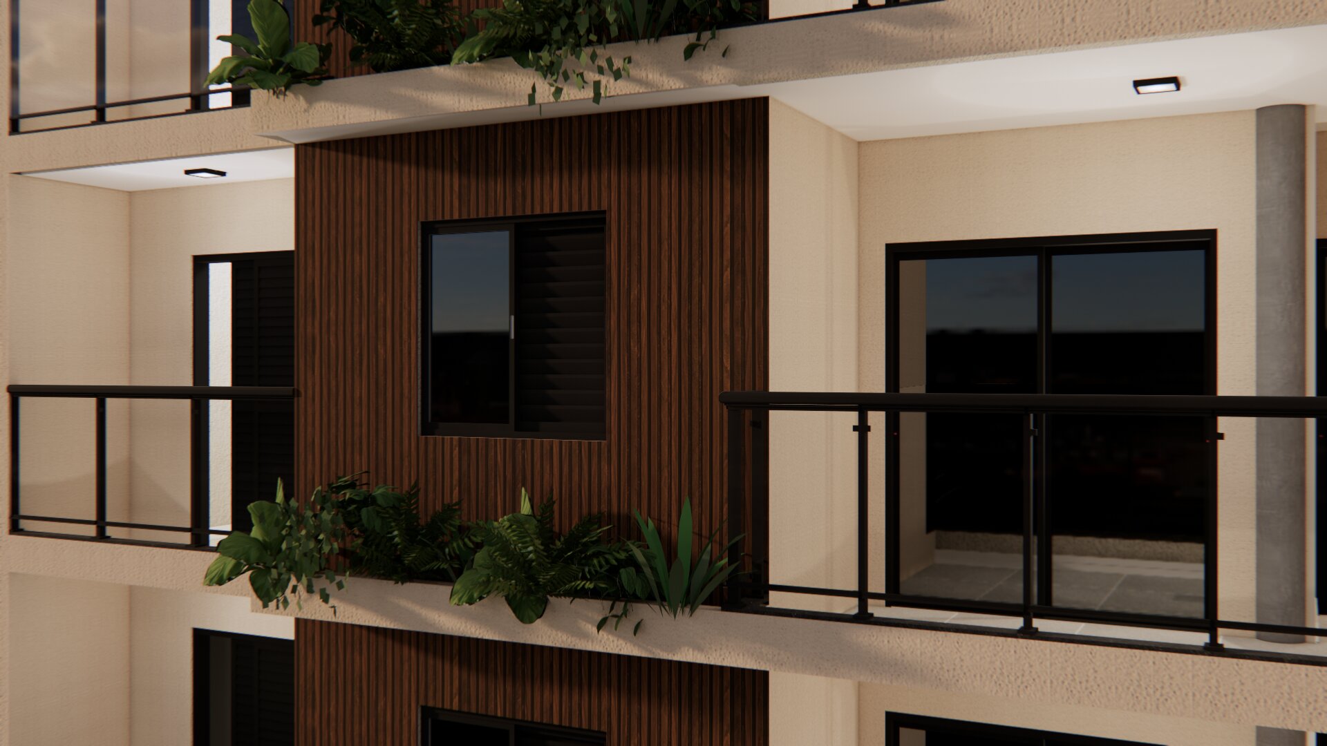 Fachada do Azzuri Residencial em ripas WPC Teca